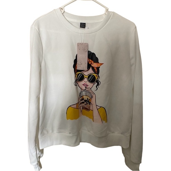 Emery Rose Lune Figure Graphic Sweatshirt Color White Size Medium - Picture 5 of 12